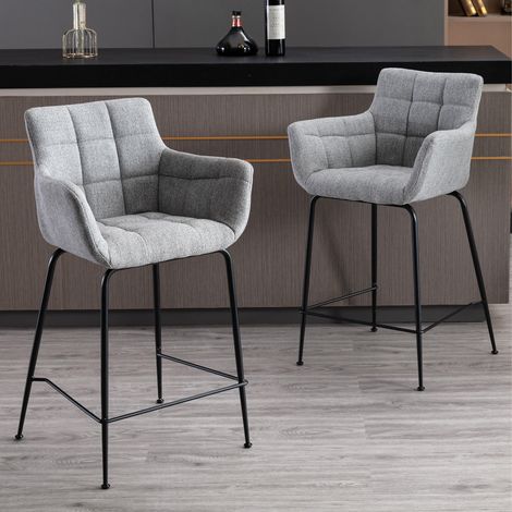 Wahson Towel Fabric Bar Stools Set of 2 - Modern Counter Breakfast Chairs with Sturdy Frame for Kitchen Home Bar, Grey (1/5)