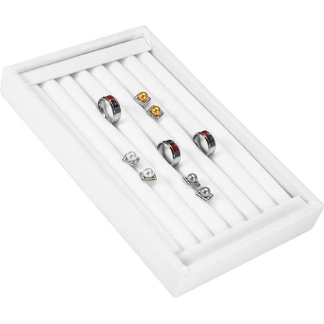 Ring Display Stand, Jewelry Holder, Jewelry Display Organizer, 7-Slot Box, 4-Color Wooden Crate for Home Collection Store Display (WHITE) (1/5)