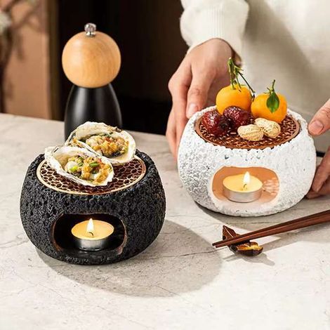 1 piece. Colour: White. Materials: Stone and iron. Creative mini-grill with seafood and abalone shells (Chinese style).