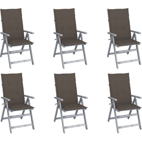Lot de 6 Chaises de jardin inclinables - Chaises d'extérieur pour terrasse/jardin avec coussins Bois d'acacia BV804009 - BonneVie (1/5)