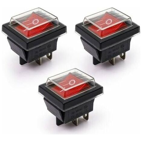 3Pcs Interrupteur à Bascule lumière rouge ON/OFF Avec Couvercle étanche 16 A/250 V 20 A/125 V (1/5)