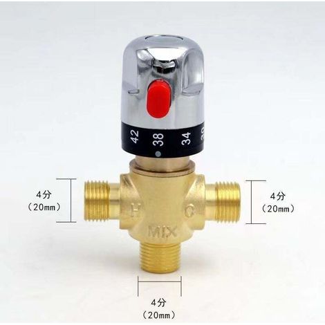 All-copper thermostatic mixing valve, hot and cold water mixer, 4 points (DN15) connected in copper