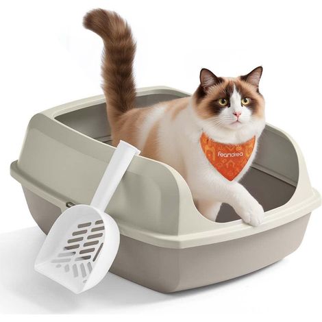 Bac à litière ouvert pour chat XL dimensions 56 x 42 x 23,5 cm facile à nettoyer style moderne en PP gris (1/2)