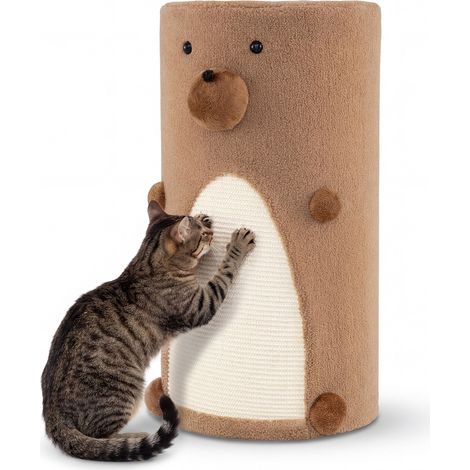 Tonneau Griffoir Chat à 2 Niveaux, Tapis à Griffer en Sisal, Arbre à Chat Design, 2 Entrées, Tour pour Chaton avec Accents d'ours, 35 x 35 x 66 cm (1/5)