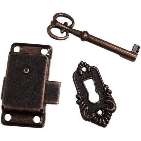 Serrure de porte d'armoire ancienne, ensemble de serrures anciennes - avec clés et vis - pour boîtes aux lettres, casiers et armoires (1/4)