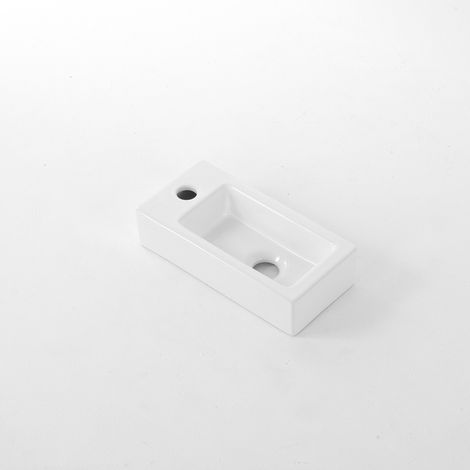 FugaFlow Eccelente Pietra Fontaine - 38x18,5x9cm - céramique - trou de robinet à gauche - Blanc brillant (1/5)