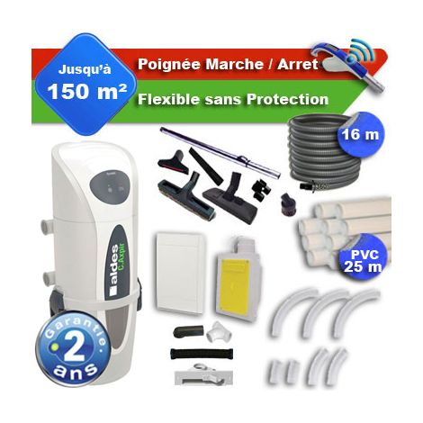 Aspirateur central ALDES C.Axpir® Dynamic garantie 2 ans + flexible rétractable 16 m + poignée marche/arrêt + 7 accessoires + kit 1 prise RETRAFLEX + kit prise balai (rayon d'action 150 m2) (1/5)