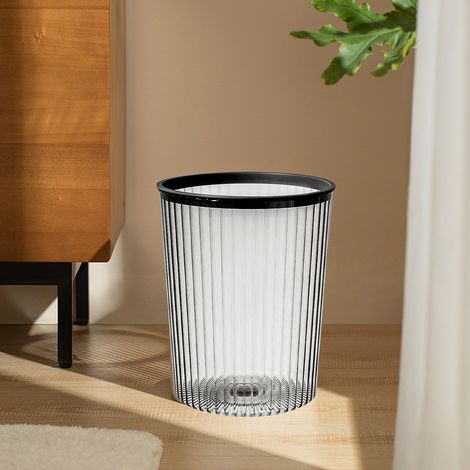 Großer, minimalistischer, transparenter Abfalleimer für Zuhause, Wohnzimmer, Schlafzimmer, Toilette, Badezimmer, Öffnung oben, schwarz, mit Druckring. (1/5)