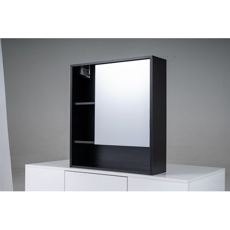 COSTWAY Mobile Bagno con Specchio,3 Ripiani Aperti,Mobiletto in Legno，56x16x61cm，Nero