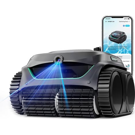 Caméra Robot Piscine sans Fil avec Batterie, Robot de Piscine Sol et Mur, Filtration à Deux Couches, Aspiration puissante, pour piscines enterrées jusqu'à 180㎡(Gris-Vert) (1/5)