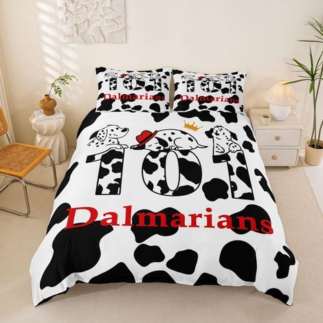 Parure de lit pour enfants avec housse de couette réversible pour lit double Motif chiot dalmatien Noir/blanc (1/5)