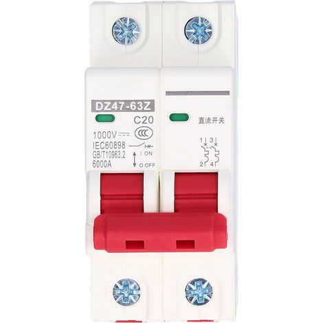 Disjoncteur miniature CC 2P pour système photovoltaïque solaire, montage sur rail DIN, 1000 V, 20 A, DZ47‑63Z C20