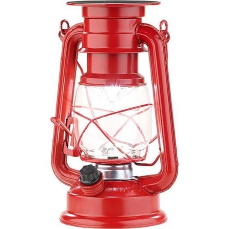 Lampe-tempête solaire LED - LUNARTEC - Rouge - Vintage - Jardin - 40 lumens