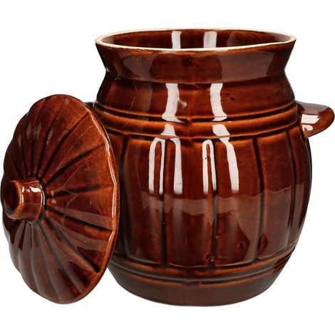 KOTARBAU Pot de fermentation en argile 3,7 litres - Pot à concombre en grès pour fermentation avec couvercle (1/5)