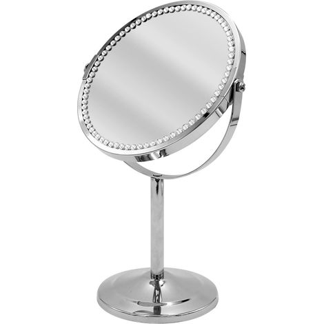 Miroir cosmétique sur pied HELENE, double face, dia. 170 mm, avec strass, chromé (1/4)