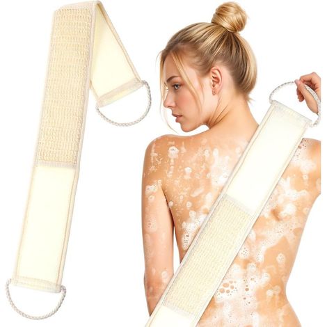 Serviette de massage longue en sisal naturel - Serviette de bain - Serviette de bain en sisal - Avec cordon de serrage - Exfoliante - Unisexe - 68 cm - Coton et lin - Blanc cassé (1/5)