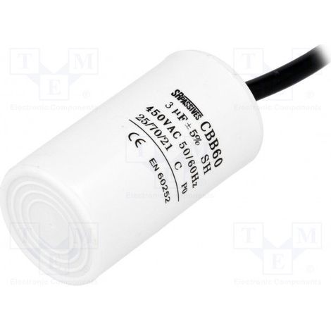 Condensatore Motore 3uf 450vac 35x65mm Cavi Ct3mf450v/cavi