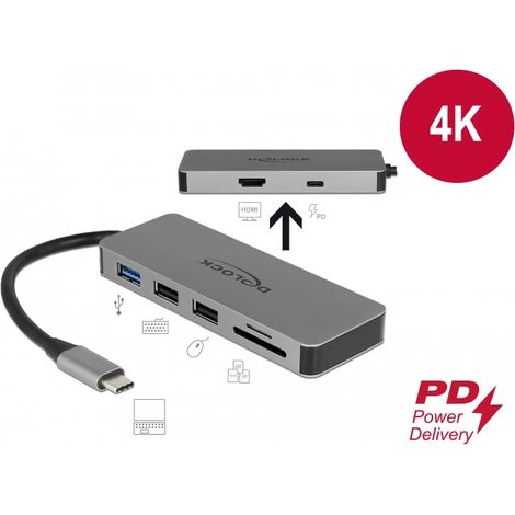 Delock EstaciÃ³n de Acoplamiento USB Type-Câ¢ para dispositivos mÃ³viles 4K - HDMI / Concentrador / SD / PD 2.0 hasta 87W
