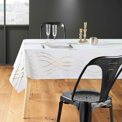 Nappe Rectangle 100% Polyester – Antitaches / Infroissable – Elona - Blanc - 240x150cm (1/4)