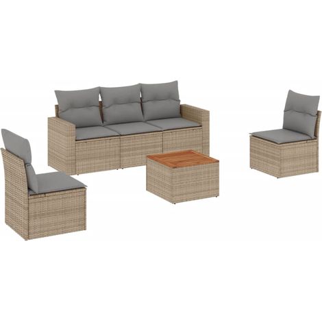 vidaXL Set Divano da Giardino 6 pz con Cuscini Beige Misto Polyrattan (1/5)