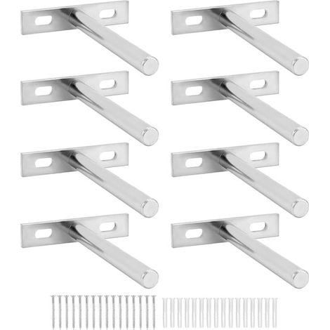 Staffe invisibili per mensole, supporti per mensole a muro, set da 8, 100 mm, sistema di montaggio a scomparsa per mensole in legno, ferro zincato, argento, L, 8 pezzi (1/5)