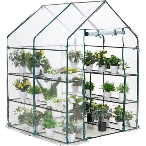 1 Bâche serre 143x143x195cm,PE imperméable,porte zippée,isolation thermique,jardinage extérieur (1/5)