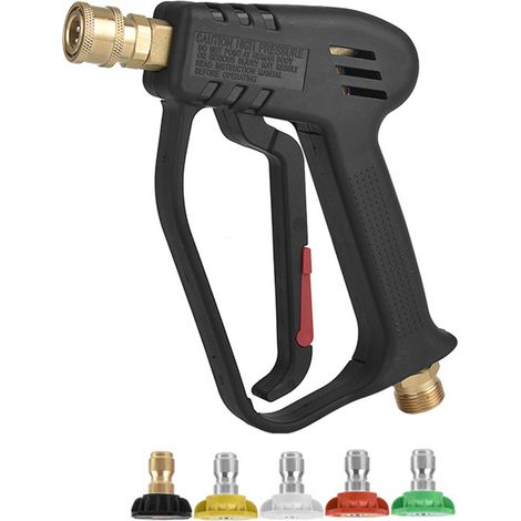 Pistolet de lavage haute pression, outil de nettoyage de voiture à pistolet court maximum de 4000 PSI avec buses à connexion rapide de 5 couleurs (1/5)