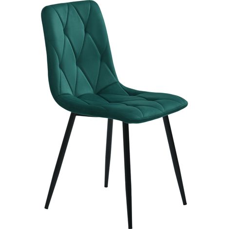 Set 4 sedie da pranzo in velluto verde scuro con schienale e gambe in metallo nere (1/5)