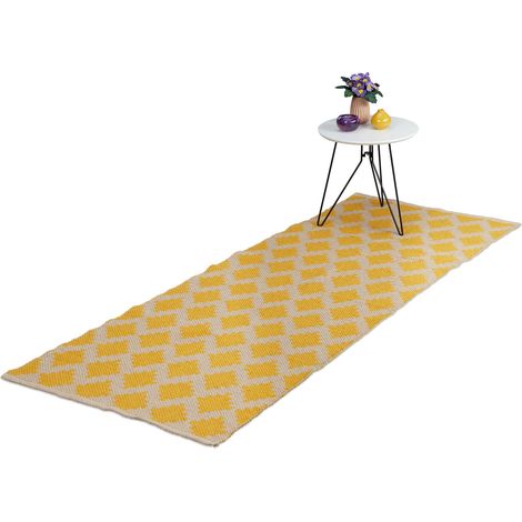 Relaxdays Alfombra Pasillo Algodón, 70x140cm, Hecha a Mano, Antideslizante, Apta para Suelo Radiante, Amarillo (1/5)
