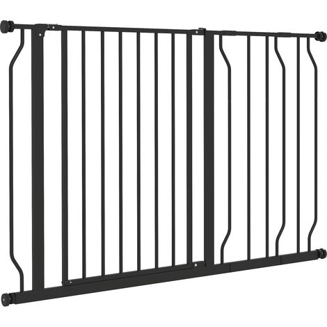 Barrière pour animaux avec 2 extensions, fixation par pression, double système de verrouillage pour porte, couloir, escalier, 75-115 x 76 cm, noire (1/5)