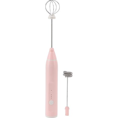 Mousseur à lait, mini-mousseur électrique portatif, batteur à œufs électrique sans fil, mousseur à café avec 2 fouets à œufs (rose) (1/5)