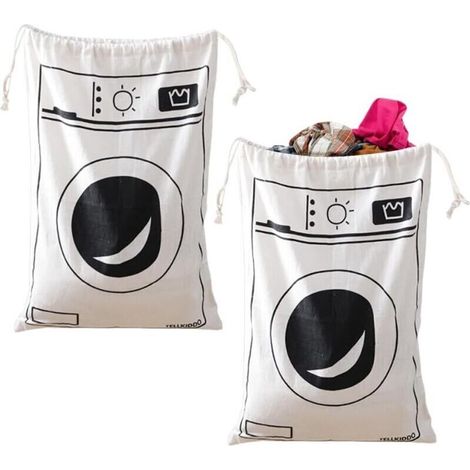 Lot de 2 Sac Linge Sale Voyage Coton 46 X 62 cm,Pochon Linge Sale RéUtilisables,Sac de Rangement Avec Cordon,Lavable Sacs à Linges Pliable,Laundry Bag Travel (1/4)