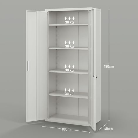 Classeur, armoire de bureau, 5 étagères, métal, 80 cm (L) x 40 cm (P) x 180 cm (H), blanc (1/5)