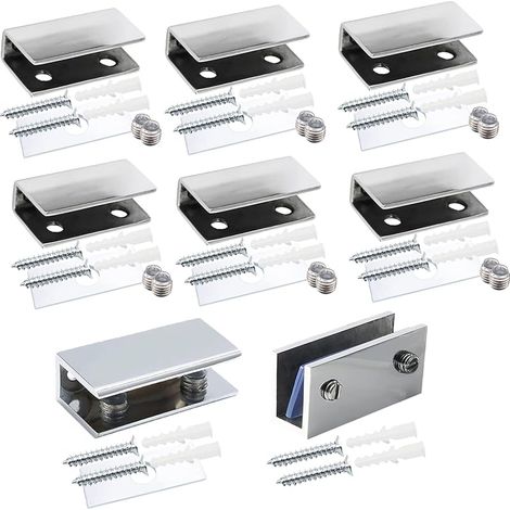 Lot de 8 Pinces à Verre Pince Verre Inox 304 Poli Pince à Verre Support étagère en Verre Réglable Clips de Fixation pour Vitre de Verre 8-12 mm pour Fenêtre de Main Courante Descalier de Balustrade (1/5)