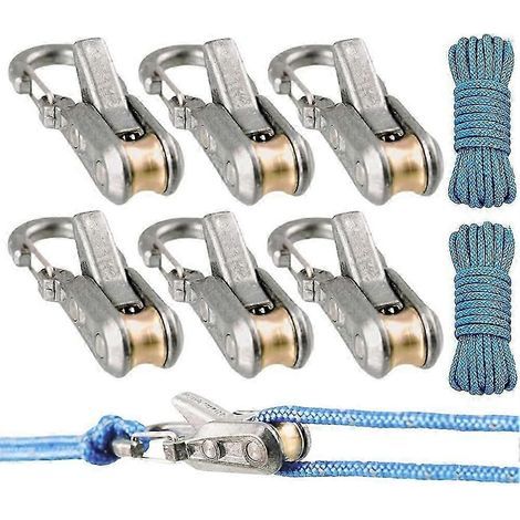 Lot de 6 tendeurs de corde pour paracorde - Outil de fixation sans nœud avec rouleau et boucle de réglage pour le camping et la navigation de plaisance (1/5)