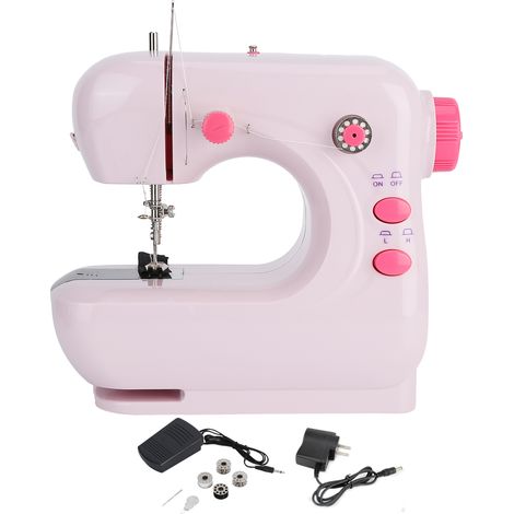 Machine à coudre électrique 306A, mini outil de broderie domestique, prise US 100-240V, rose cerise (1/5)