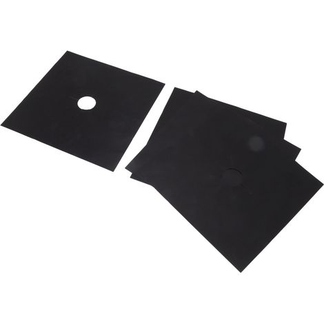 Lot de 4 protections de brûleurs de cuisinière à gaz avec revêtement PTFE antiadhésif, noires, 27 x 27 cm, 0,1 mm d'épaisseur. (1/5)