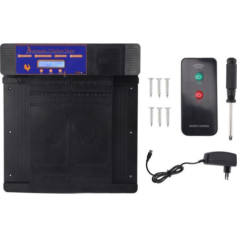 Automatischer Hühnerstalltüröffner, intelligente Doppelöffnung, Fernbedienung, 100–240 V elektrische Hühnertür, schwarzer EU-Stecker