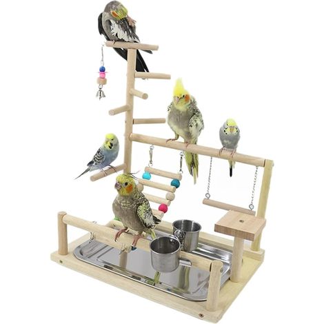Bird Playground for Parrot with Stand Perches Feeding Cup Swing Ladder and Tray Cockatiel, Wood, Size 45 x 37 x 26 cm B (1/5)