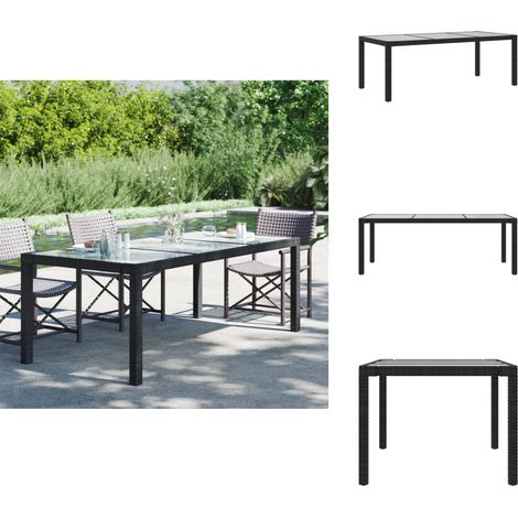 Gartentisch Schwarz 190x90x75 cm Gehärtetes Glas Poly Rattan - Gartentisch - Esstisch - Polyrattan Tisch - Gartenmöbel - Balkonmöbel (1/5)