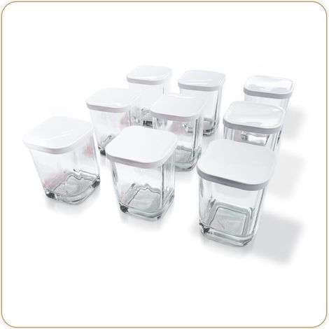 LITTLE BALANCE 8558 Kit 9 vasetti di yogurt, 9 Verrine in vetro 145 ml con coperchio a scatto, per tutti i vostri dessert, antibocca (1/4)
