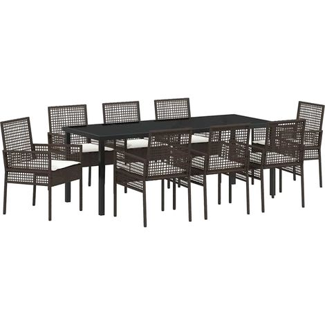 Maison Exclusive - Set da Pranzo per Giardino con cuscino 9 pcs Marrone polyrattan