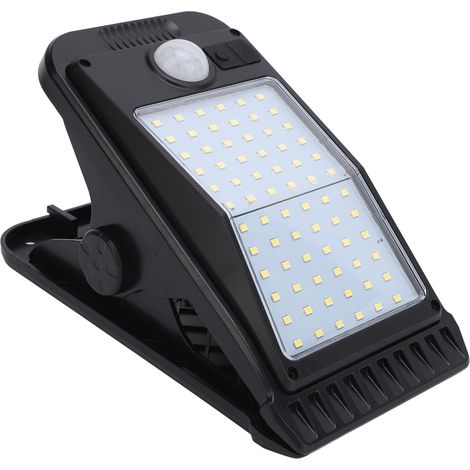 Lampe solaire portable à clip avec détecteur de mouvement, 72 LED, étanche IP65, pour jardin, terrasse ou extérieur, lumière chaude. (1/5)