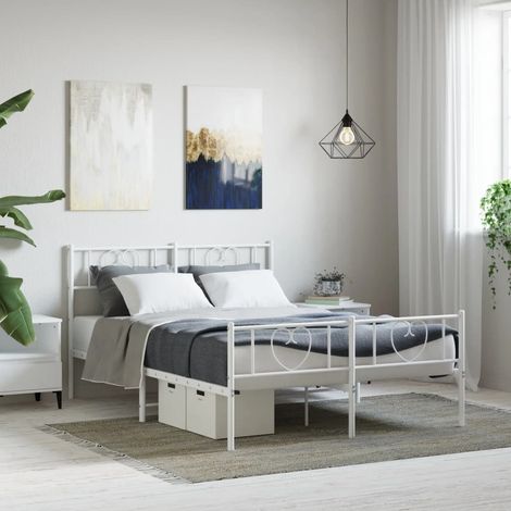 Cadre de lit métal sans matelas et pied de lit blanc 140x190 cm (1/5)