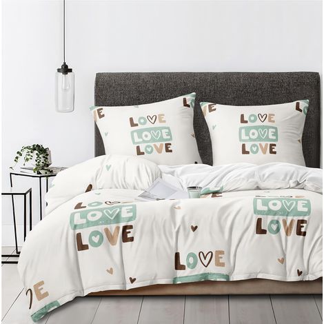 Parure de lit douce pour enfant avec housse de couette 135 x 200 cm et 1 taie d'oreiller 80 x 80 cm Motif cœurs Beige (1/5)