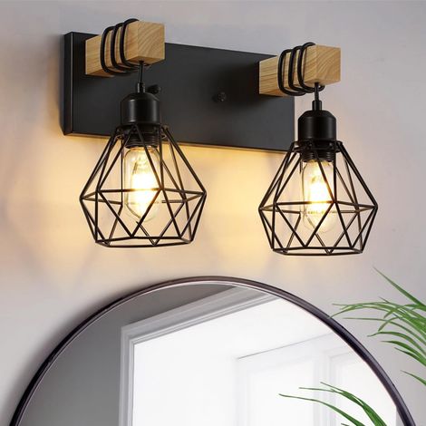 Applique Murale Industrielle 2 Lumières - Lampe Miroir Salle de Bain & Chevet - Lumière Chaude Veilleuse - Ampoules ST64 Incluses -Éclairage Intérieur (1/5)