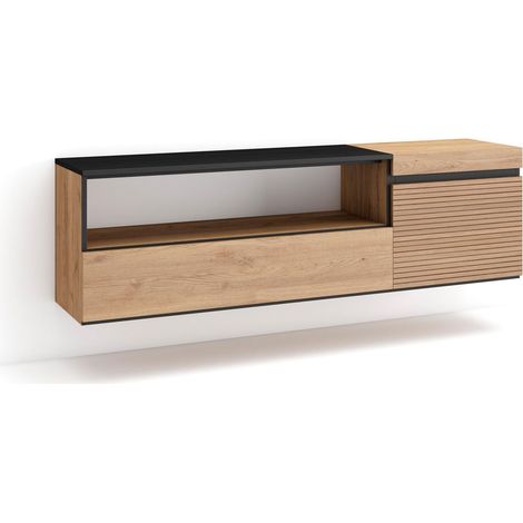 Skraut Home - Mobile TV Soggiorno, Ampio spazio a disposizione, 150x45x35cm, Per TV fino a 65", Sospeso, da appendere, Stile moderno, Rovere (1/5)