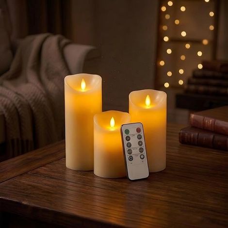 Bougies LED en cire véritable avec télécommande,fonction minuterie,en paraffine,sans flamme et alimentées par batterie,Beige (1/5)