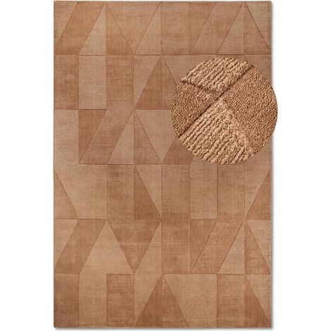 Tapis salon 160x230cm Marron Laine Géométrique
