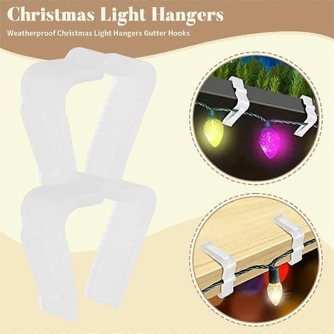 50 crochets de suspension pour guirlandes lumineuses de Noël, 4,1 cm (1 5/8 pouce), clips blancs pour planches de rive (1/5)